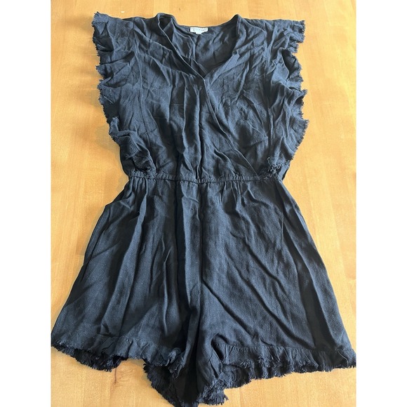 Umgee Pants - Umgee USA Black Frayed Edge Romper Distressed Women's Sz S Small Shorts Cotton